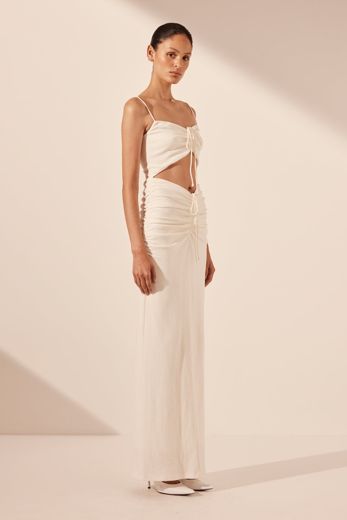 BEAU SLEEVELESS DRAWSTRING MAXI DRESS - IVORY