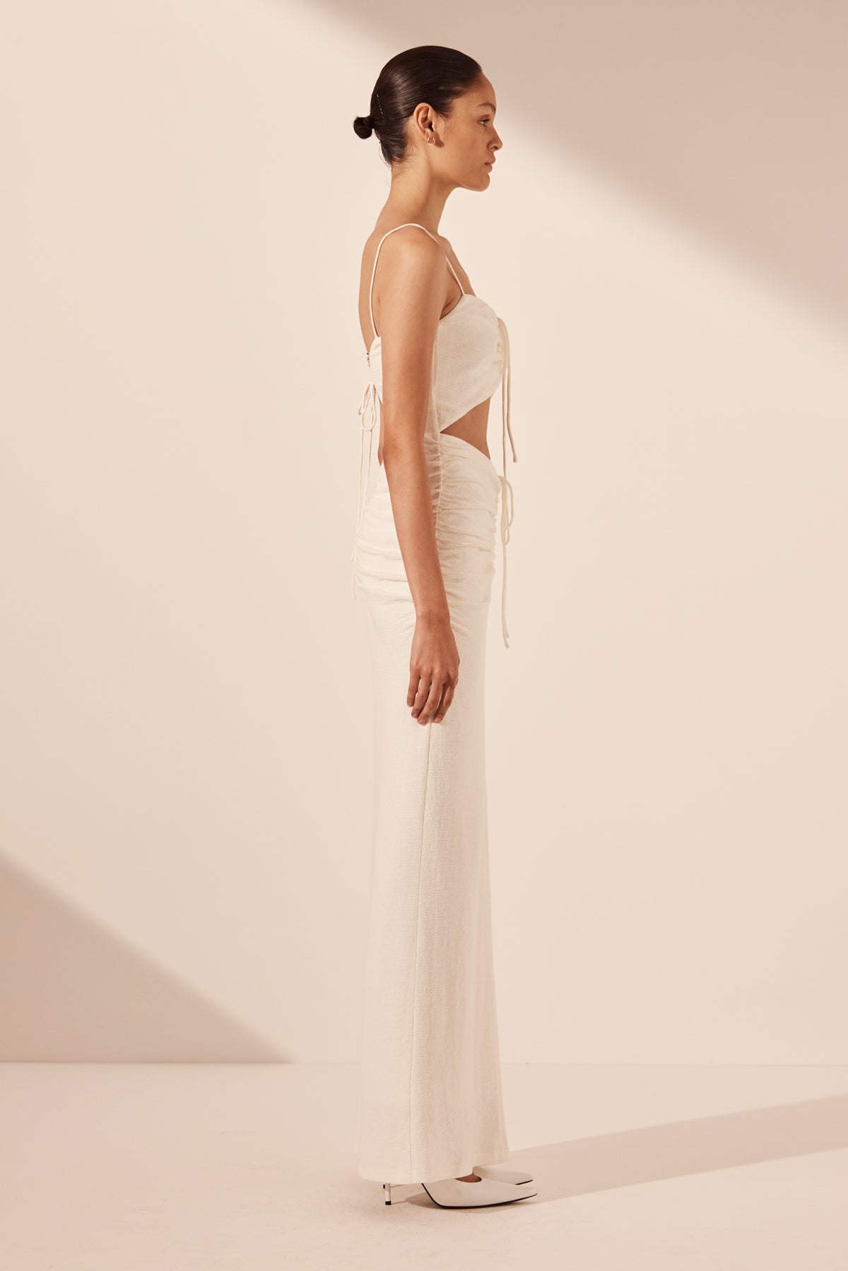 BEAU SLEEVELESS DRAWSTRING MAXI DRESS - IVORY