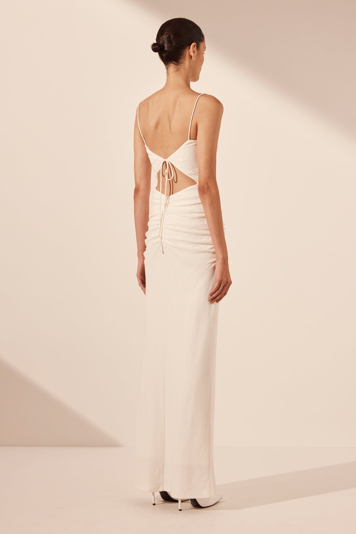 BEAU SLEEVELESS DRAWSTRING MAXI DRESS - IVORY