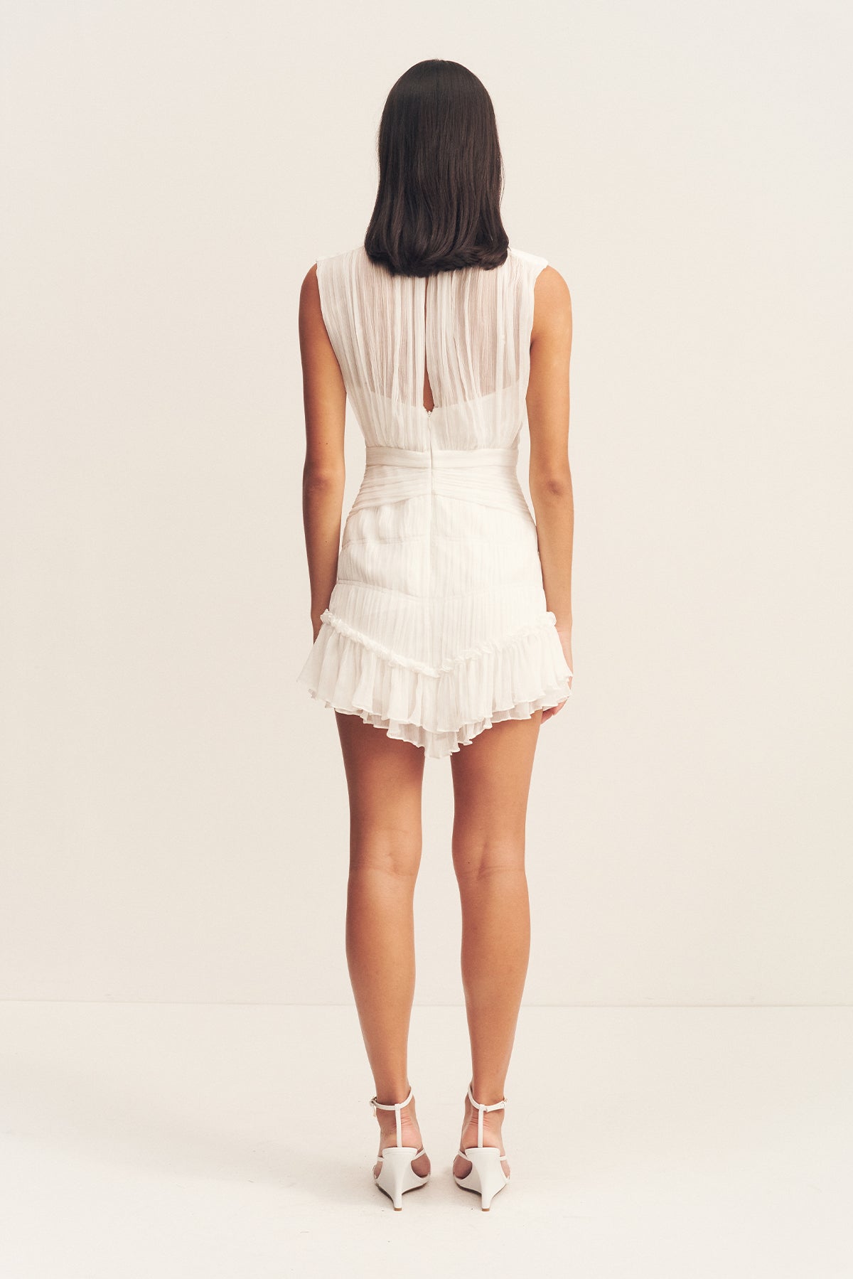 CLEMENCE SLEEVELESS RUCHED MINI DRESS - IVORY