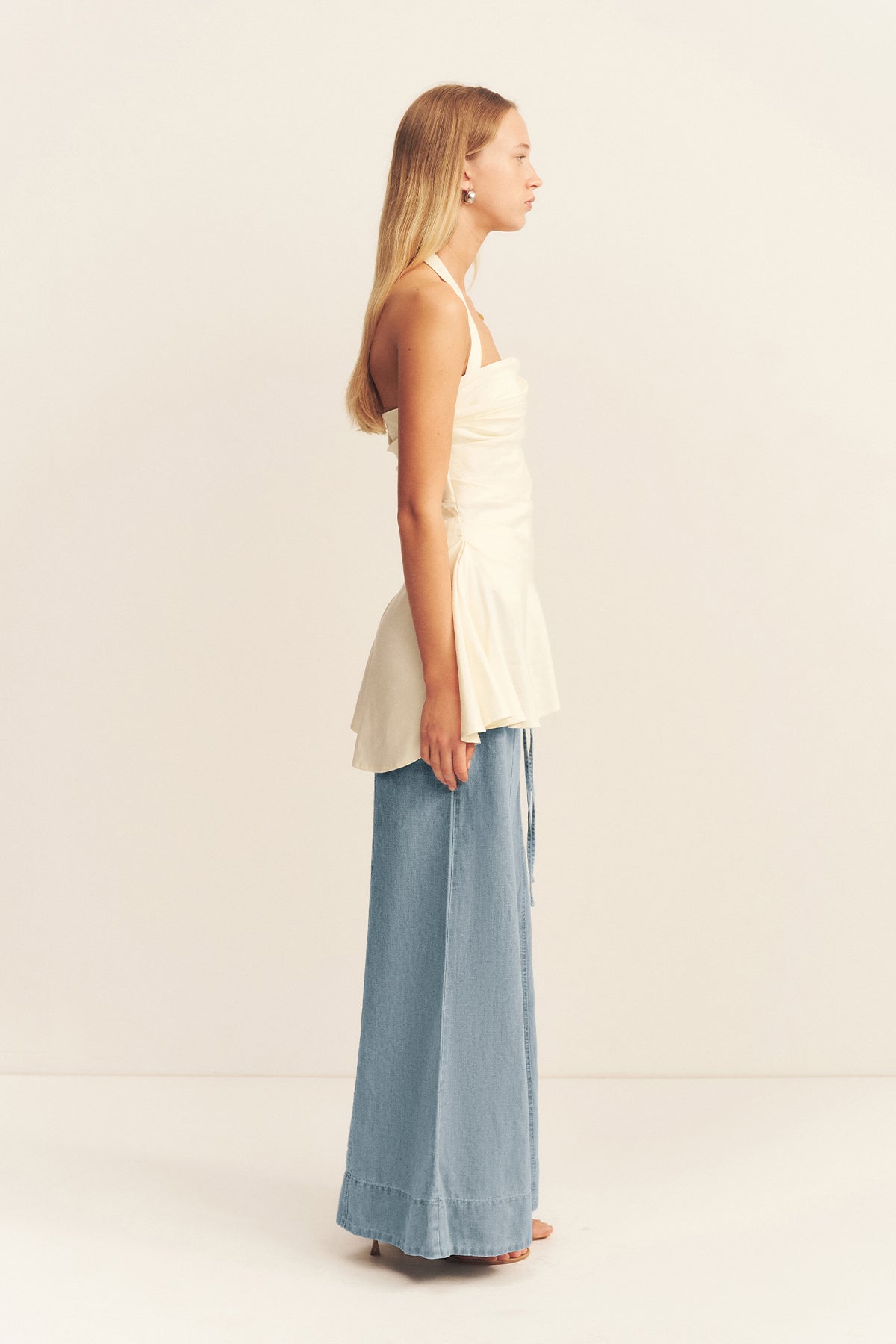 HADLEY DRAPED HALTER TOP - CHALK