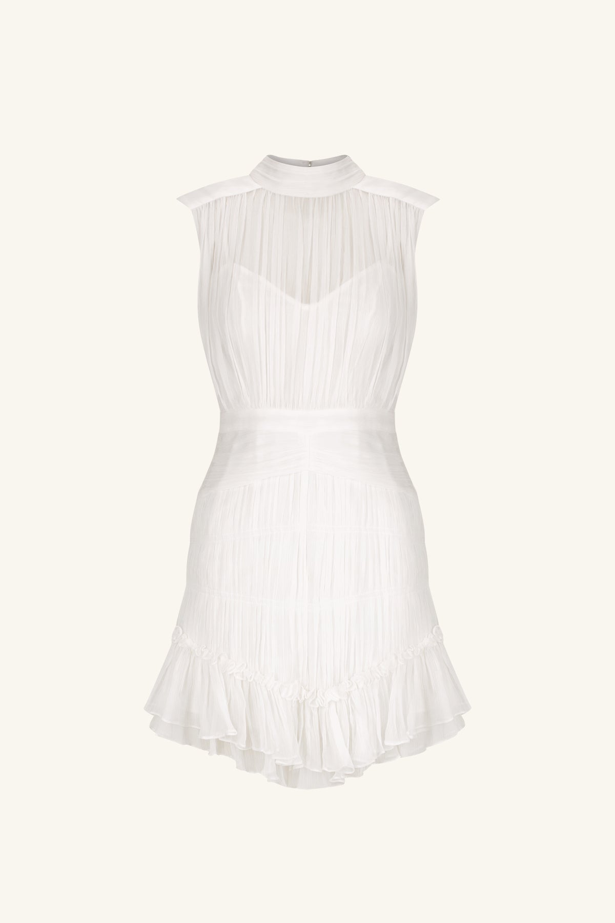 CLEMENCE SLEEVELESS RUCHED MINI DRESS - IVORY