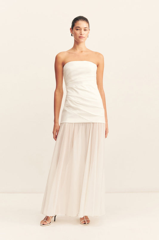 LUNAR STRAPLESS DRAPED MAXI DRESS