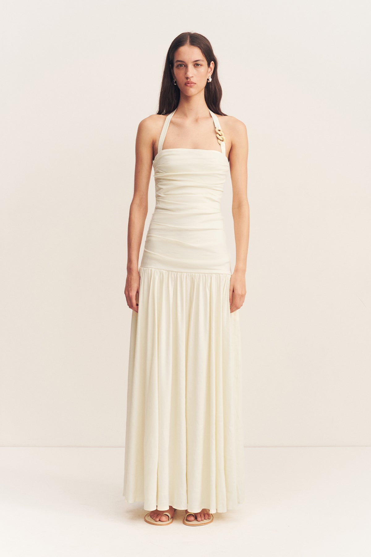 HADLEY DRAPED HALTER NECK MAXI DRESS - CHALK