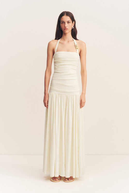 HADLEY DRAPED HALTER NECK MAXI DRESS - CHALK