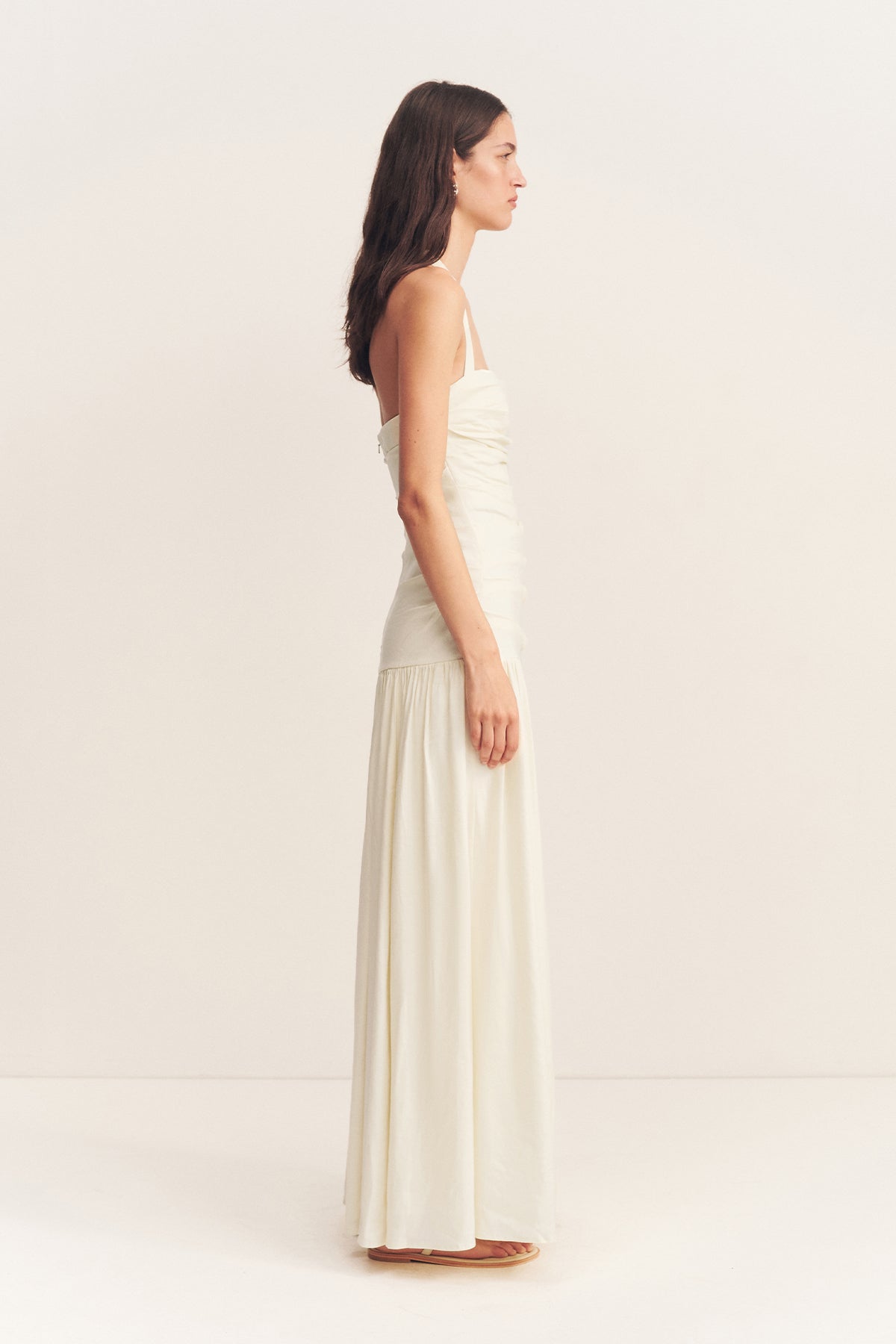 HADLEY DRAPED HALTER NECK MAXI DRESS - CHALK