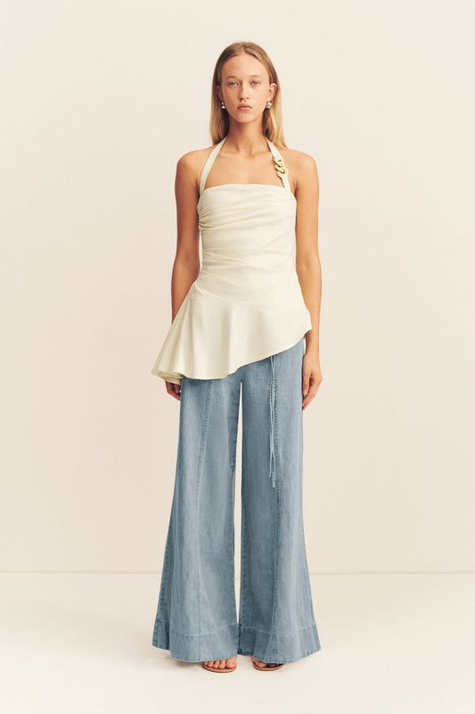 HADLEY DRAPED HALTER TOP - CHALK