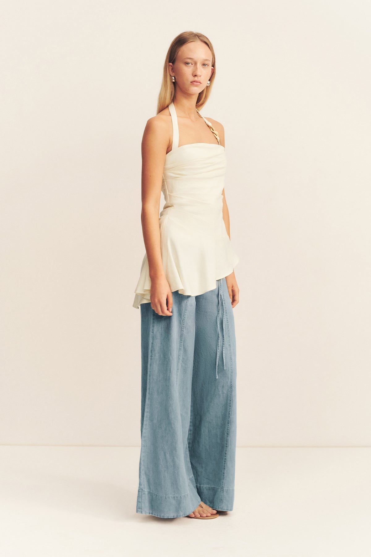 HADLEY DRAPED HALTER TOP - CHALK