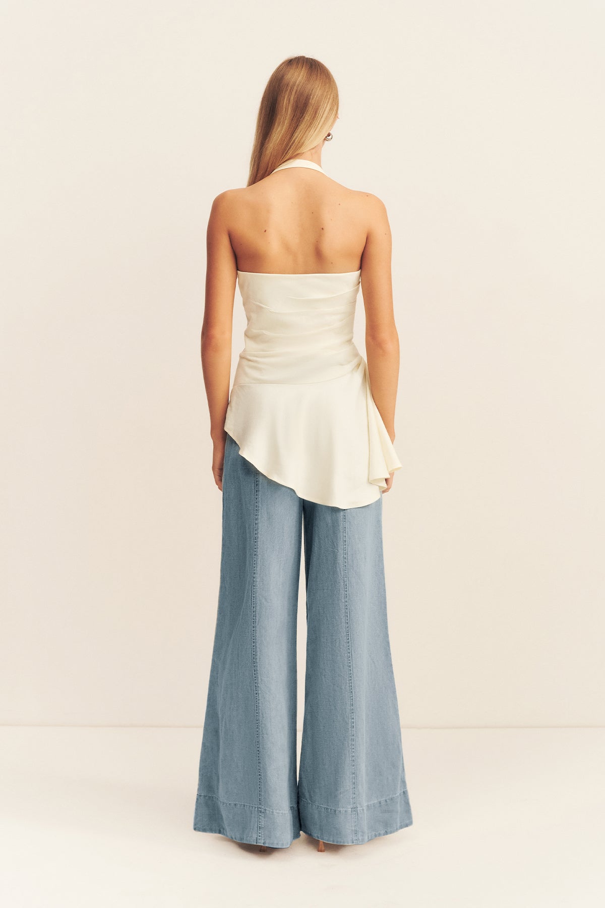 HADLEY DRAPED HALTER TOP - CHALK