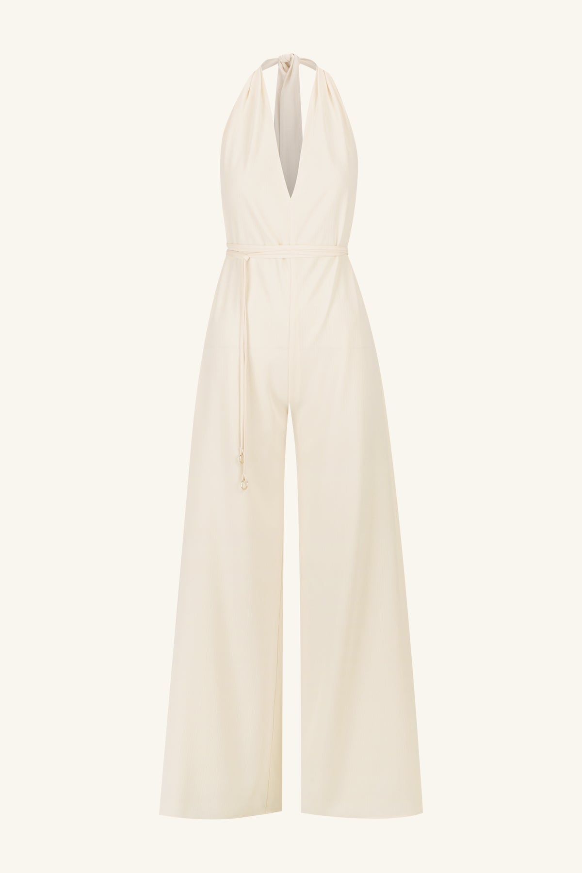 ILIAD HALTER NECK OPEN BACK JUMPSUIT - RICE